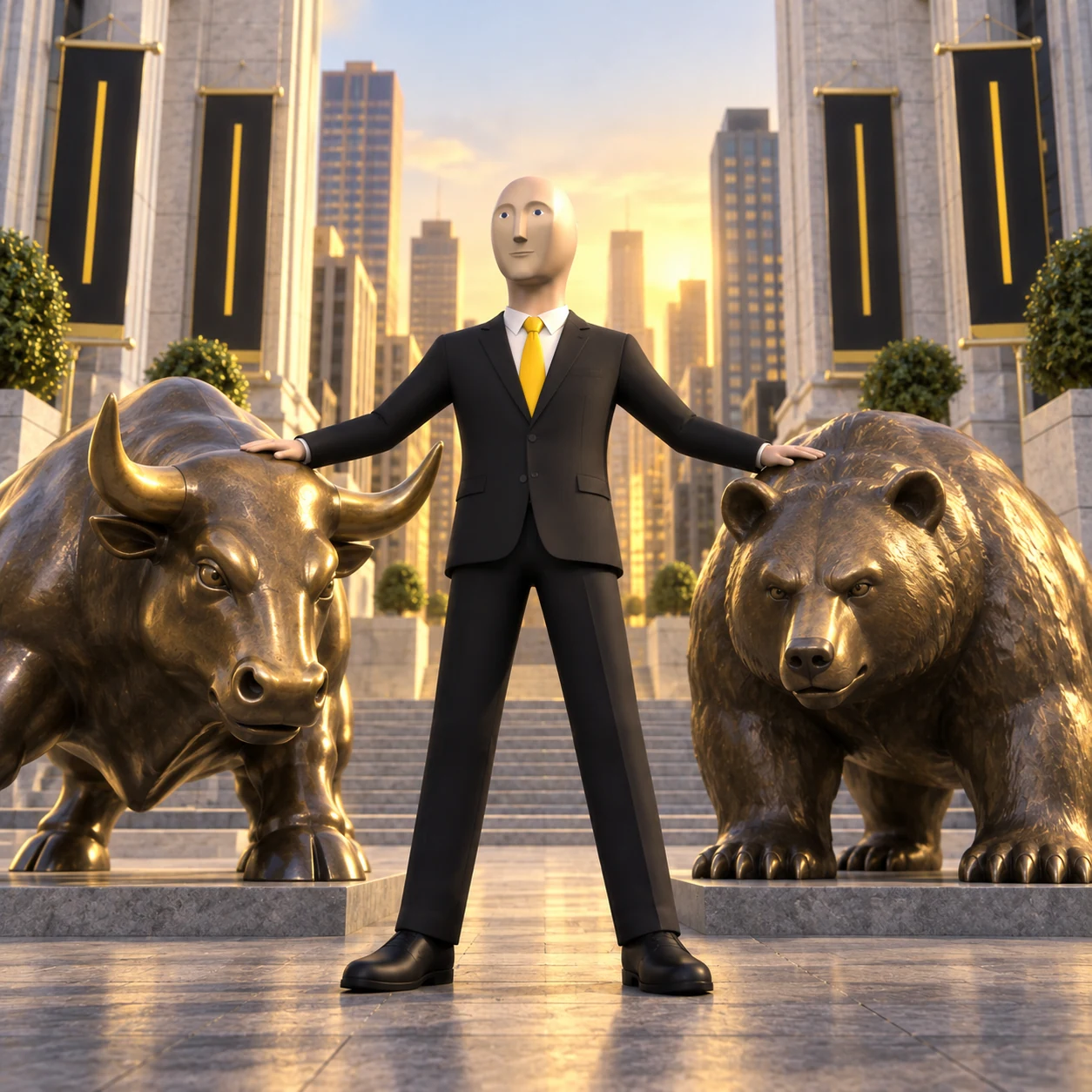 Meme Man meme: FINANCE BULL AND BEAR / Meme Man 梗图：金融牛熊市场