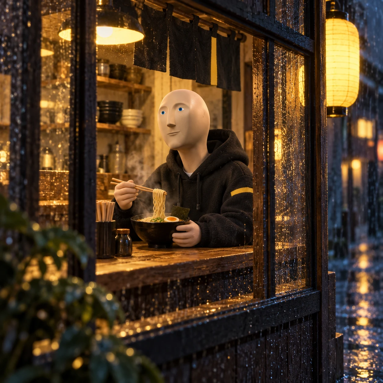 Meme Man meme: LIFE: RAINY RAMEN / Meme Man 梗图：生活：雨夜拉面